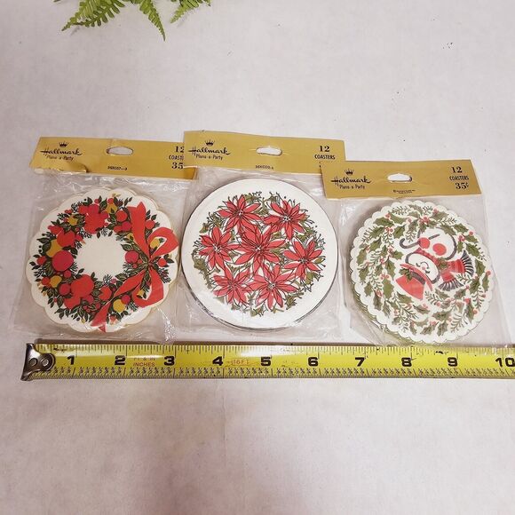 Vintage Hallmark Paper Coasters 3 Pkgs Christmas Snowman Wreath Poinsettias MIP - Picture 5 of 7